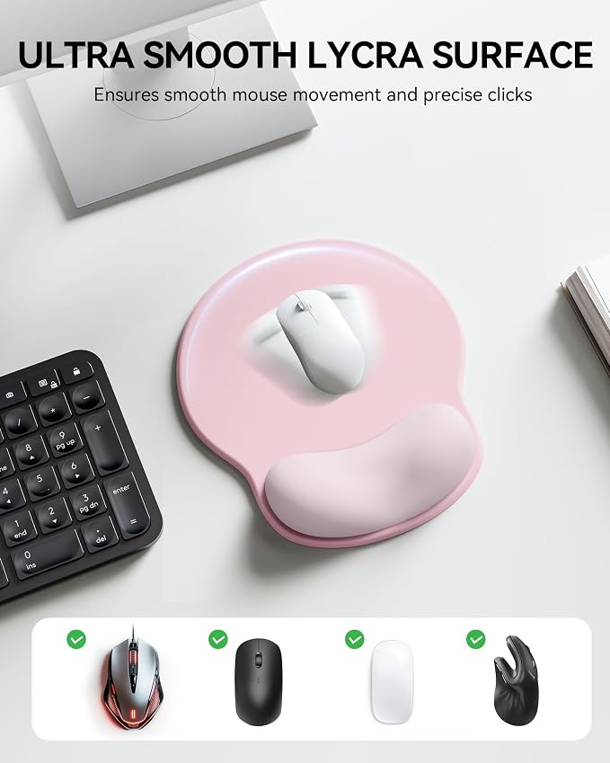 Mouse Pad with Wrist Rest for Desktop Large Ergonomic Mouse Mat(PinkxPink) | 10.6''L x 9''W Size, Gel Wrist Support, Non-slip Base, Washable Surface, Laptop Mousepad