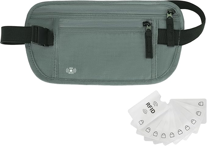 Money Belt for Travel, RFID Blocking, Hidden Money Belt, Passport Holder for Travel (Dark Green)