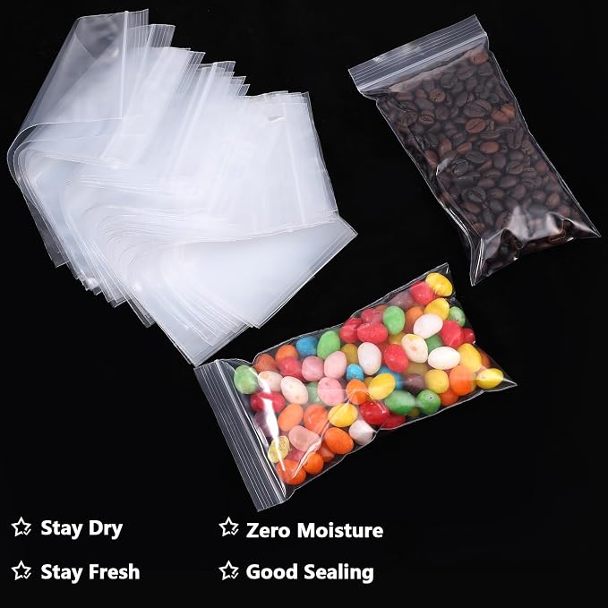 BESARME 1000 PCS 3" x 5" Small Plastic Bags for Jewelry Mini Clear Plastic Poly Bag 2 Mil with Resealable Lock Seal Zipper for Storage Gifts Candy Screws