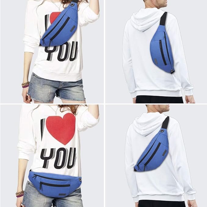 Large Blue Crossbody Fanny Pack for Women Men,Idea Gift for Travel Running | 4-Zipper Pockets,Key Chain,Polyester,Ideal Gifts for Enjoy Sports Traveling Yoga Casual Hands-Free Waist Carrying All Phones