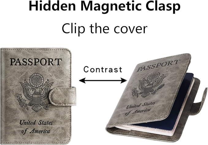 Passport Holder Cover Wallet RFID Blocking Leather Card Case Travel Accessories for Women Men (Grey)