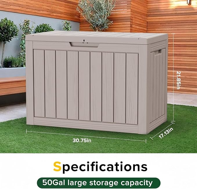 PatioZen 50 Gallon Package Delivery Boxes for Outside, Lokable Secure Resin Package Delivery Box with Lid, Weatherproof and Anti-Theft Storage for Outdoor Front Door, Porch, Curbside, House (Grey)