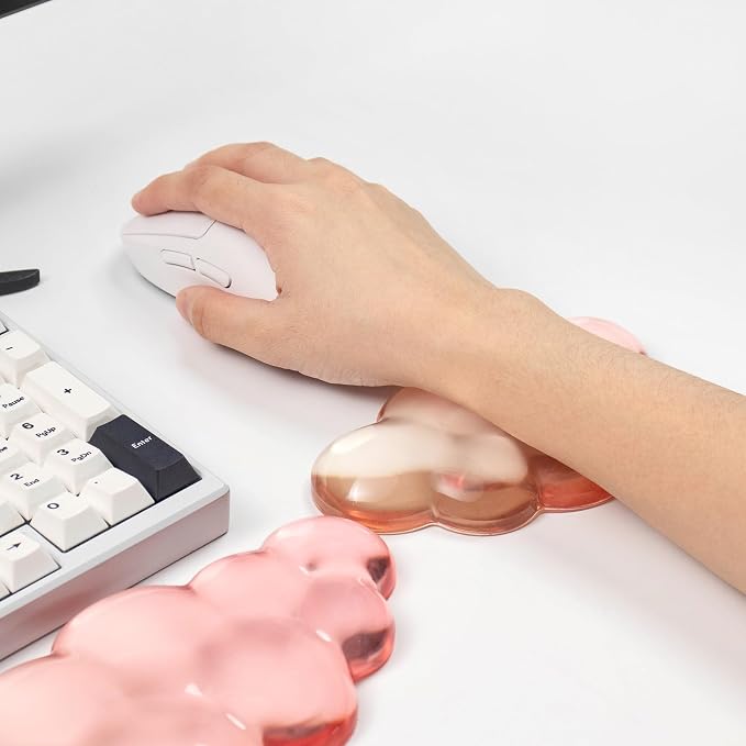 Gel Keyboard and Mouse Wrist Rest Set – Clear Cloud Wrist Rest for Computer Keyboard 60%/68%/75%, Comfort & Support for Typing and Gaming(Orange)