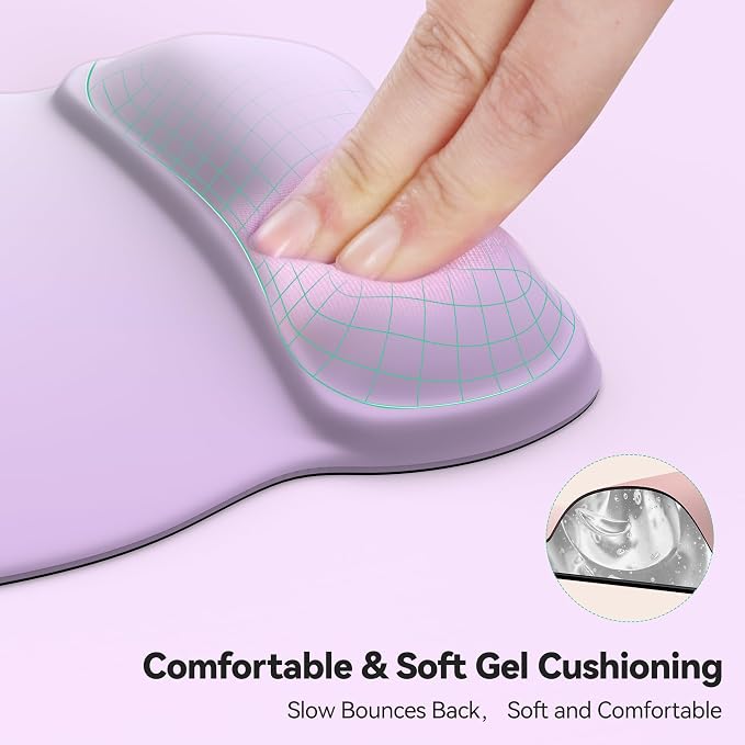 TECKNET Gel Ergonomic Mouse Pad with Wrist Rest, Non-Slip PU Base, Purple | Comfortable Gel Cushion, Pain Relief, Smooth and Waterproof Surface, Mouse Pad with Wrist Rest for Office, Gaming and Study