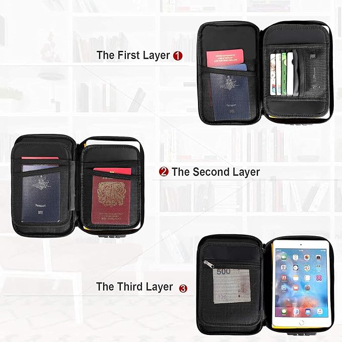 ENGPOW Small Fireproof Bag with Lock,Money Organizer Case,9”x 5.3”x 3.7” | Cash Safe Wallet Carrying Bag Set with Multi-Pocket, Portable Home Travel for Card,Passport,Coin,Check,Bill,Soft Box,2 Pack