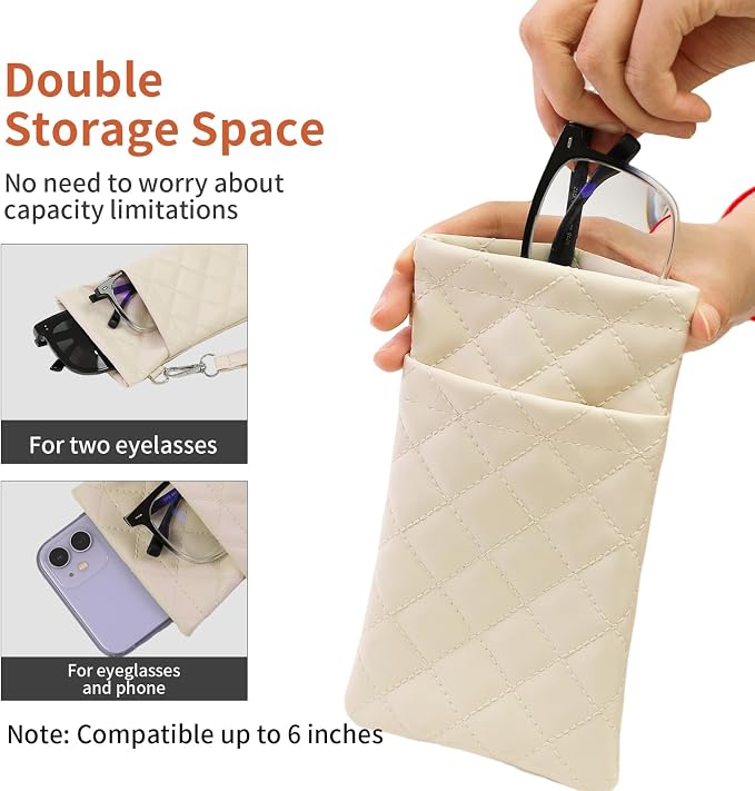 Double Eyeglass Case Soft Dual Glasses Case for Women Men Travel Squeeze Top Sunglasses Cases Eyeglasses Pouch
