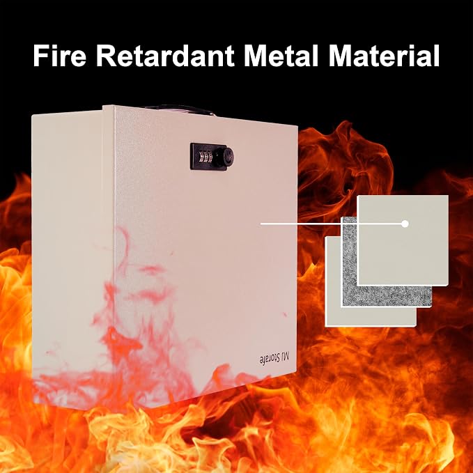 Fireproof Document Lock Box, Large Safe Storage Box for Valuables,Fire Resistance Security Chest, Fireproof Box for Documents,Passport, Cash 13.2''x 11''x4.1", White