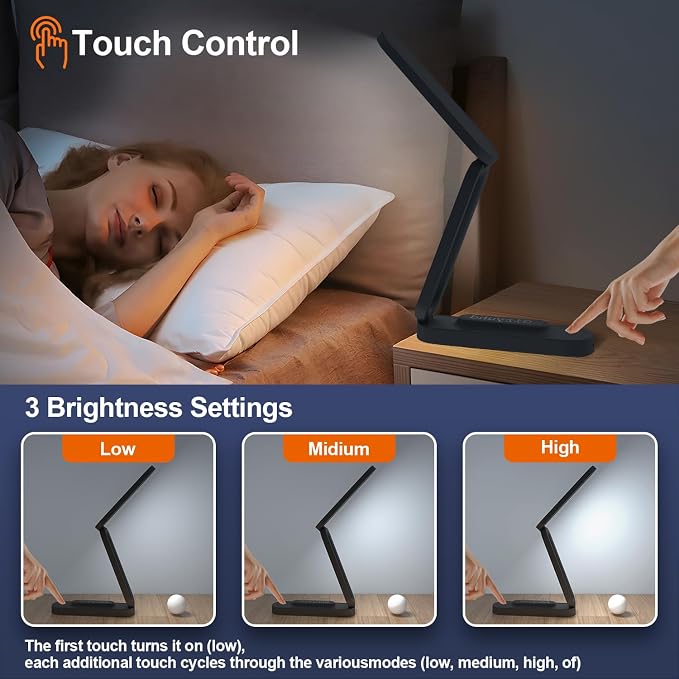 Giryuhd LED Desk Lamp for Office Home & Battery Operated Lamp Rechargeable Lamp Foldable & Portable Light, LED Desk Light Strip, 3 Brightness Dimmable Small Desk Lamp Wireless Reading Lamp