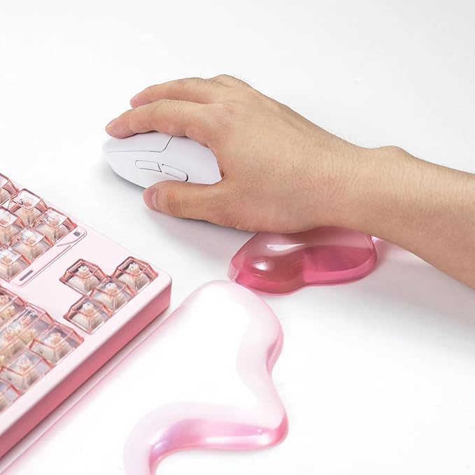 Ergonomic Gel Wrist Rest for Keyboard and Mouse, Pink Wrist Rest Set, Cute Wrist Rest for Computer Keyboard 60%/68%/75%,Comfort & Support for Typing and Gaming
