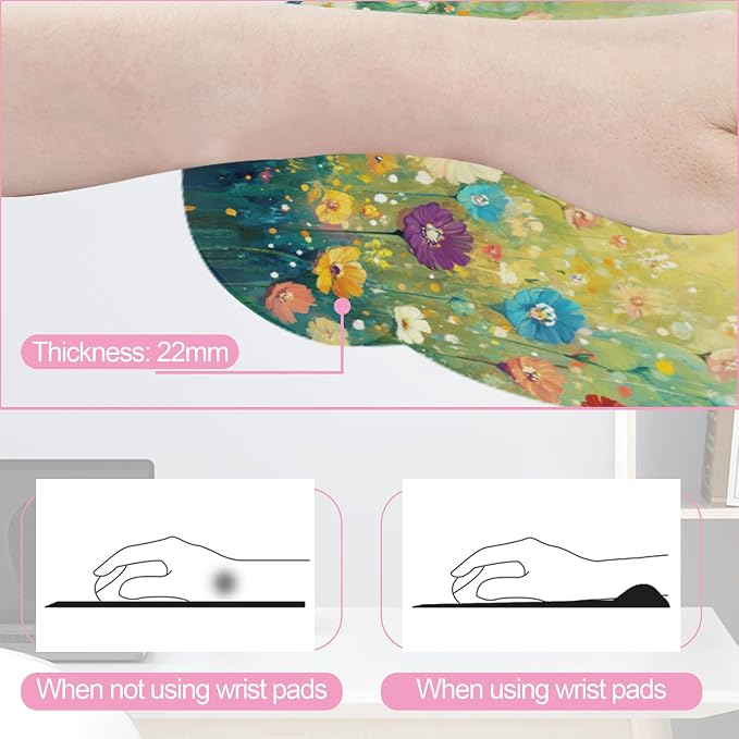 Flower Daisy Poppy Floral Keyboard Wrist Rest Pad Mouse Pad Set,Ergonomic Mousepad Wrist Support Memory Foam Desk Pad for Gaming Office,Non-Slip Rubber Base Easy Typing for Home Office Computers