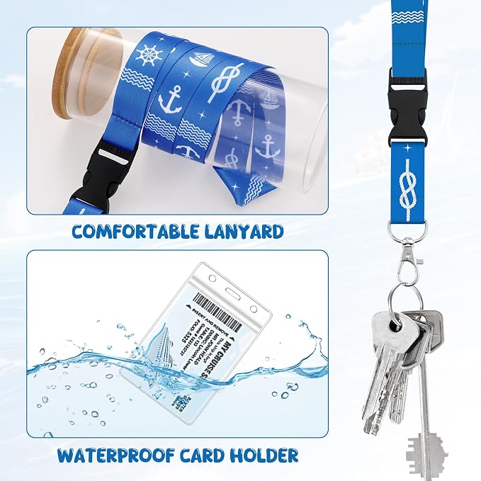 6 Pack Cruise Lanyards with Waterproof Card Holders, Mixed Colors | Detachable buckle, soft polyester neck strap, resealable waterproof badge holder, ideal for family or group cruises