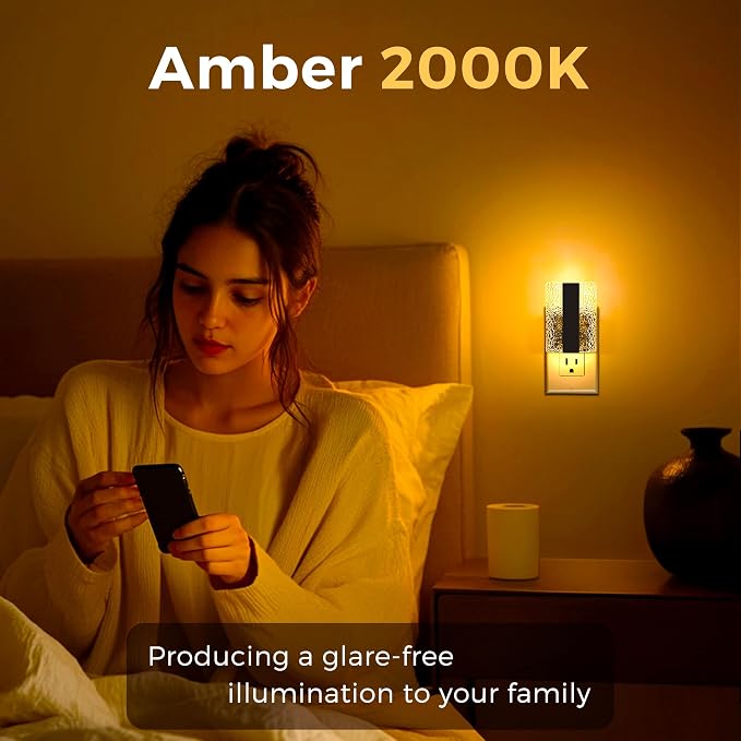 L LOHAS LED Night Lights Plug Into Wall, 2 Pack Night Light with Dusk-to-Dawn Sensor, Dimmable Decorative LED Nightlights, 0-100LM Amber Adjustable Brightness for Bathroom, Hallway, Bedroom,Stairway