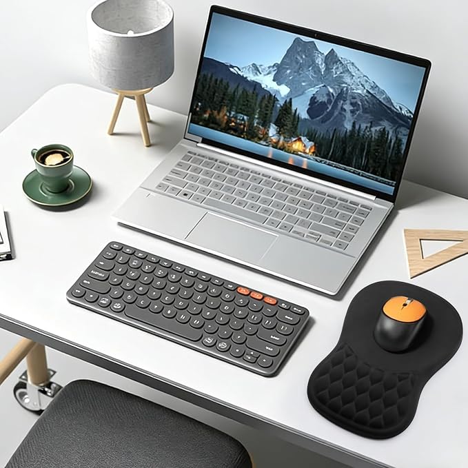 Ergonomic Mouse Pad with Wrist Rest Sloped Massage Design (Black) | Soft Comfortable Memory Foam Wrist Support for Pain Relief, Non-Slip PU Base, Office, Home, Gaming Mousepad for Desk