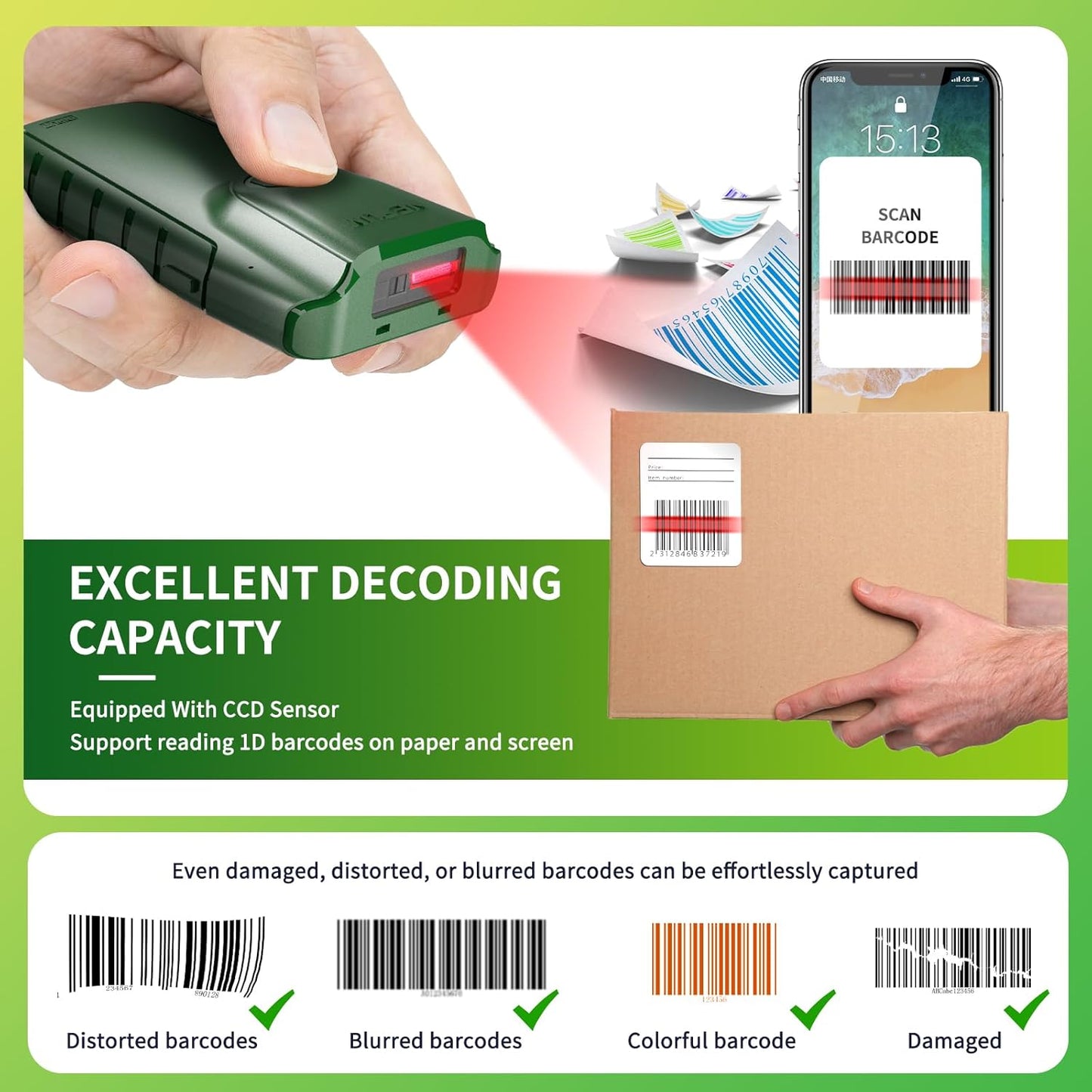 NETUM Bluetooth 1D Barcode Scanner, 3-in-1 Small Portable CCD Bar Code Reader Automatic Wireless Gun Scan Back Clip Work with Tablet iOS Android Windows MacOS for Warehouse Inventory POS (1D - E740)