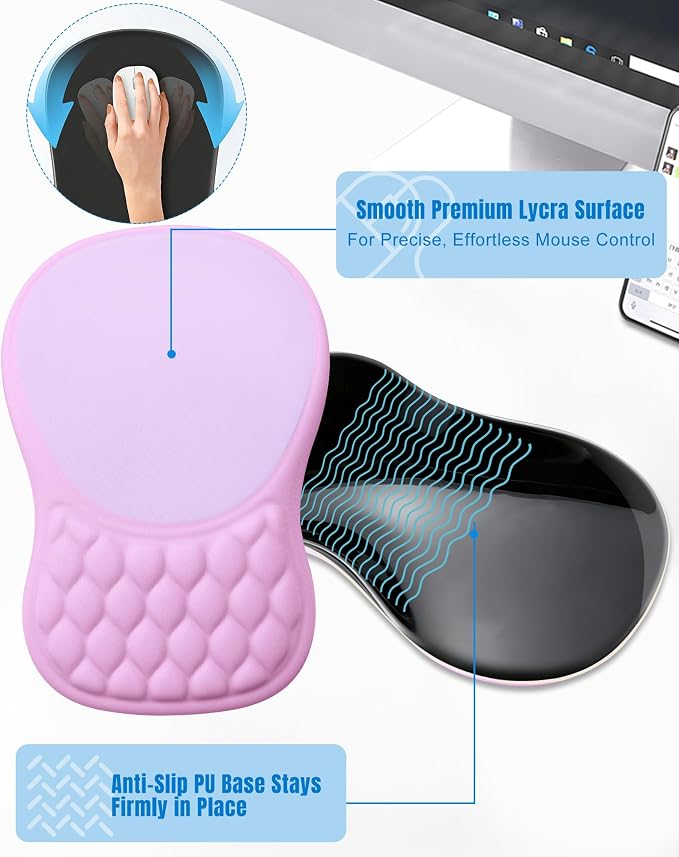 Ergonomic Mouse Pad with Sloped Memory Foam Wrist Rest | 3D Textured Wrist Cushion, Smooth Lycra Surface, Non-Slip PU Base, Comfortable Support for Office/Home Computer Desks