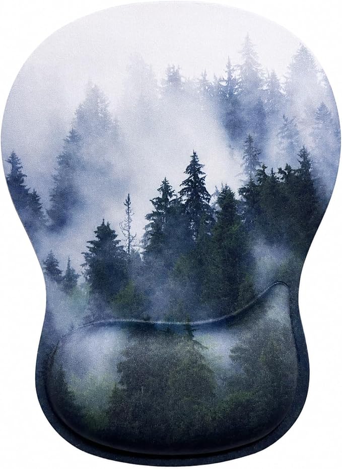 Mouse Pad with Wrist Rest Ergonomic Memory Foam Support, Non-Slip Rubber Base, Comfortable Typing Cushion for Home Office Computer Laptop, Forest