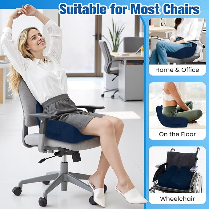 Seat Cushion, Chair Cushions for Office Chairs/Desk Seats/Wheelchair - Hip&Sciatica&Tailbone Pain Relief Memory Foam Office Chair Cushion for Long Sitting Office Workers, Blue