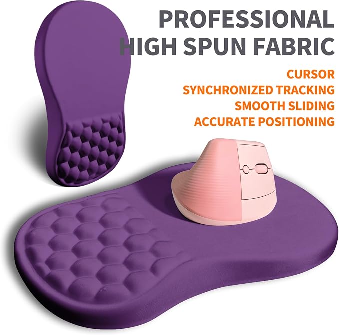 Ergonomic Joint Wrist Support Mouse Pad with Memory Foam Cushion Massage Bump, Carpal Tunnel Pain Relief Mousepad Slope Design for Wrist Rest, 11.8x7.9 in, Dark Violet