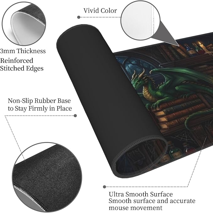 Mysterious Library Gaming Mouse Pad Extended Desk Mat 31.5x11.8in | Gaming Mousepad, Non-Slip Rubber Base, Large Keyboard Pad with Stitched Edges, Desktop Protector, for Office Home