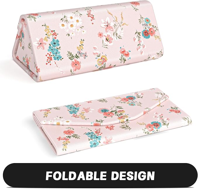 Sunglasses Case, Foldable Glasses Case, Magnetic PU Leather Hard Shell Folding Eyeglass Holder Box, Collapsible Unisex