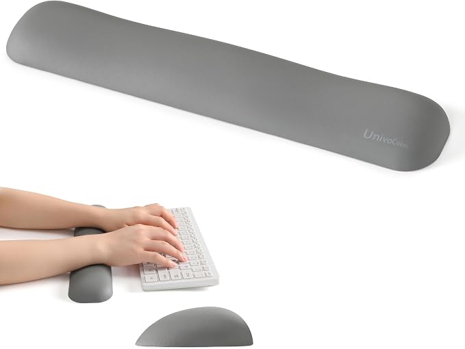 UnivoColors Design-Medium Wave Keyboard Wrist Rest of Medium, Artificial Sheepskin+Memory Foam+Ergonomic+Anti-Slip Gel, Resilience Support During Work and Gaming,Keyboard Accessory,Grey