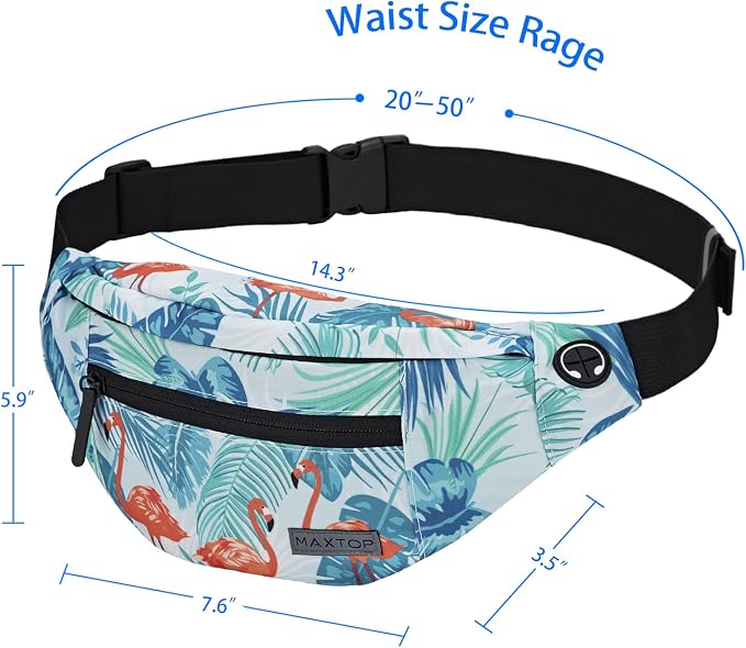 Large Fanny Pack Belt Bag with Adjustable Straps Waist Pack for Men Women | Flamingo Print4-Zipper Pockets,Ideal Gifts for Traveling Hiking Casual Waist Pack Carrying All Size Phones