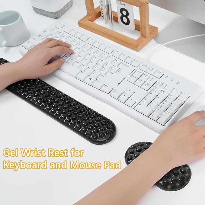 MOSISO Gel Wrist Rest Support for Mouse Pad&Keyboard Set, Black | Ergonomic Massage Keyboard&Mouse Pad Set, Non-Slip Base Pain Relief&Soft Cooling Gel Computer Easy Typing Pad for Home/Office