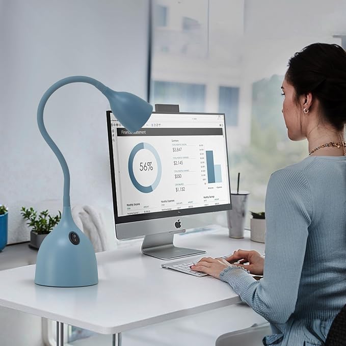 EJIAXIN Gooseneck Desk Lamp 360 LED Flexible Reading Light for Small Spaces Home Office Bedroom College Dorm Bookshelf Nightstand Table Lamp (Blue)