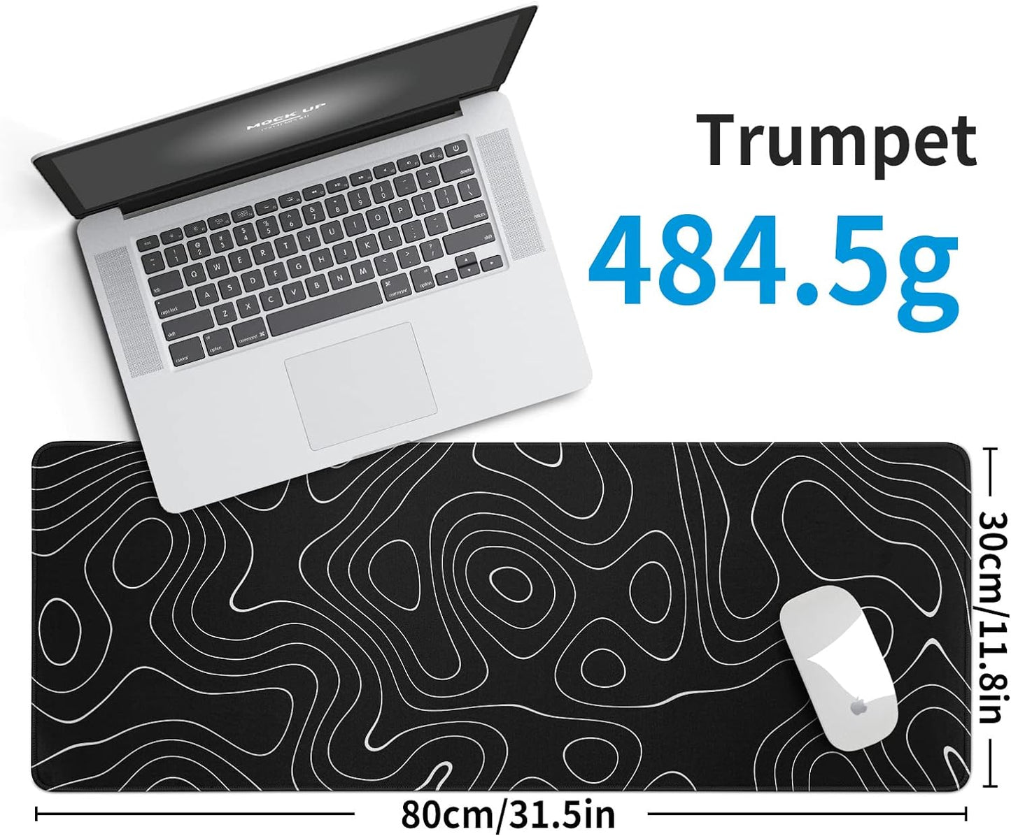 Large Topographic Map Gaming Mouse Pad for Desk Black Desk Pad with Non-Slip Rubber Base Stitched Edge Desk Organizers and Accessories Desk Decor