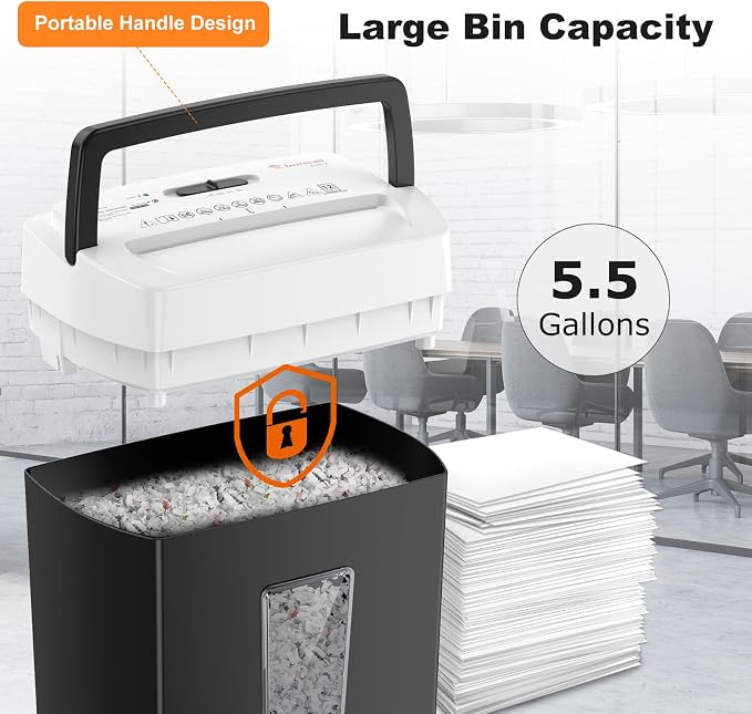 Bonsaii 12-Sheet Cross Cut Paper Shredder for Home Office, 5.5 Gal Bin | P-4 Heavy Duty Shredder for Paper, Credit Card, Mail, Staples, Transparent Window, Portable Paper Shredder for Home