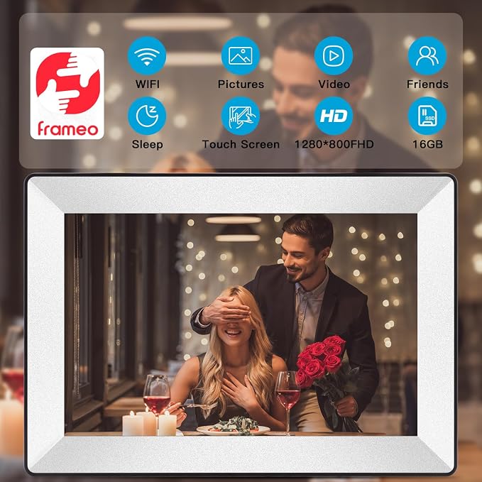 Frameo 10.1inch Digital Picture Frame WiFi Smart Digital Photo Frame 1280 * 800 IPS HD Touch Screen,16GB Memory Auto-Rotate,Share Photos/Videos Instantly via Frameo App from Anywhere