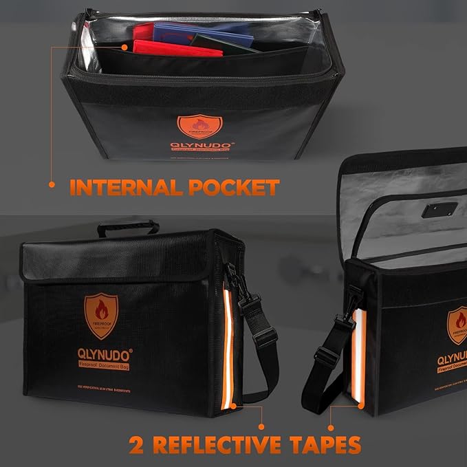 Large Fireproof Bag for Documents, Fire Safe Box for 3-Ring Binders | Fits 3-Inch Binders | Rigid Base | 2550°F Flammability Certified | TSA Lock | Fire Proof Bag