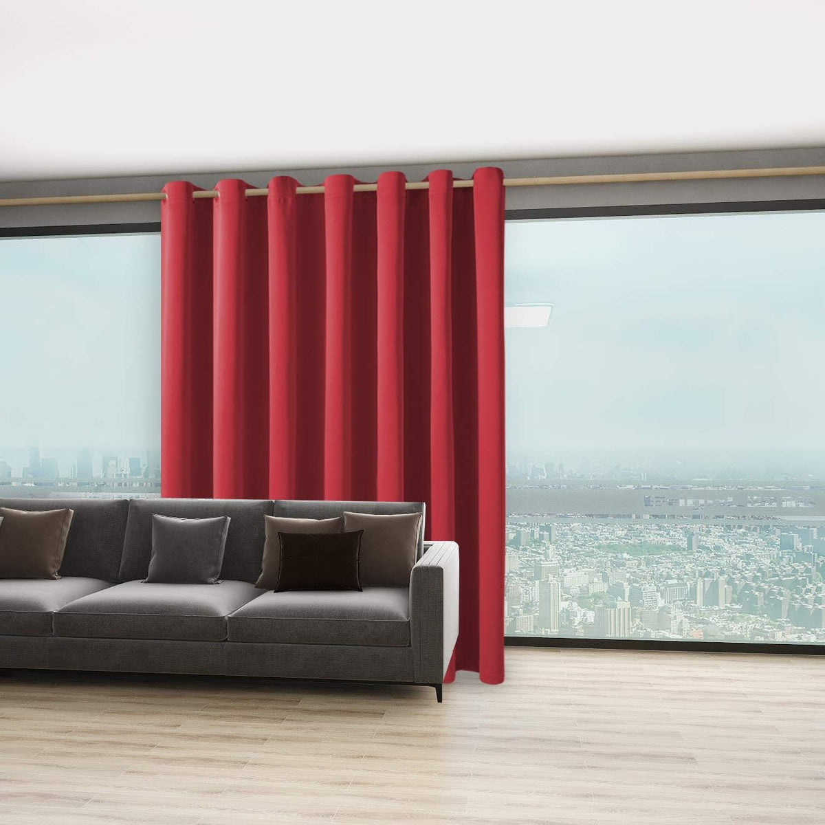 BONZER Room Divider Curtain Total Privacy Wide Blackout Room Darkening Grommet Curtains for Shared Room, 96L x 108W Inch (8L x 9W ft), 1 Panel, Red