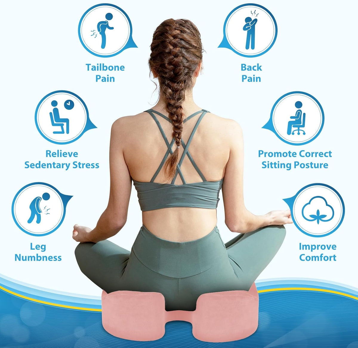 BlissTrends Seat Cushion,Thick Memory Foam Cushions for Office Chair, Car Seat, Airplane, Relieving Pressure Tailbone Sciatica Back Pain for Long Sitting Office Workers, Car Drivers 4.7in Thick Pink
