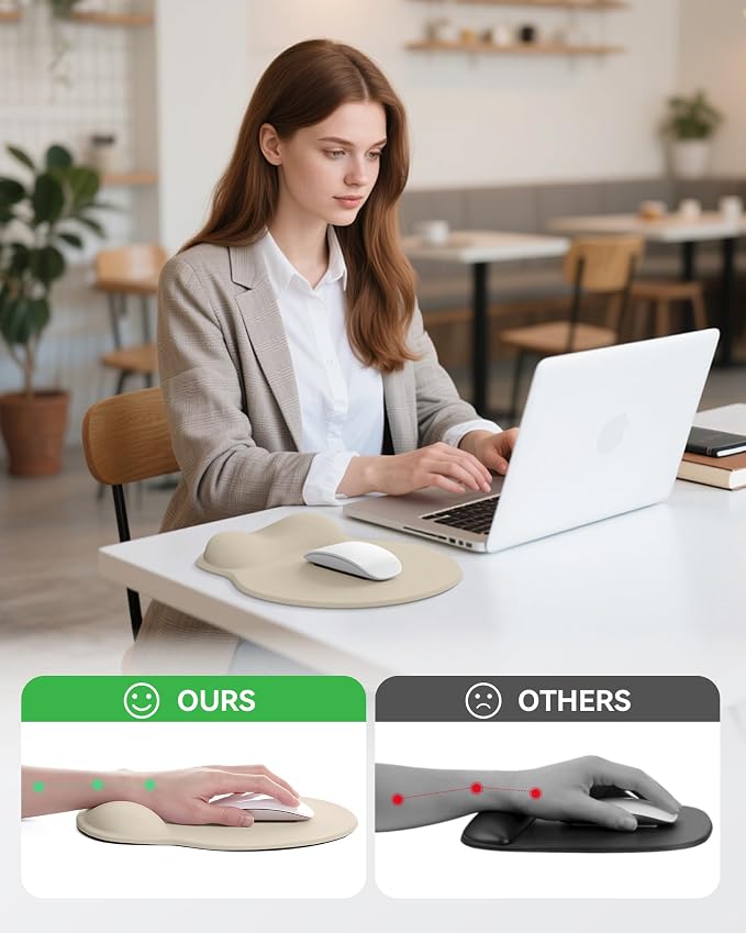 Mouse Pad with Wrist Rest for Desktop Large Ergonomic Mouse Mat(Beige) | 10.6''L x 9''W Size, Gel Wrist Support, Non-slip Base, Washable Surface, Laptop Mousepad