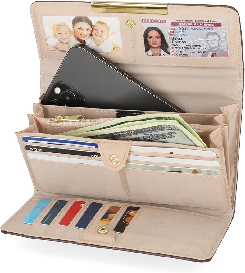 Mundi File Master Womens RFID Blocking Wallet Clutch Organizer With Change Pocket