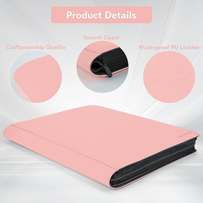 Toploader Binder,16 Pocket Top Loader Binders for 3" x 4" Rigid Cards,Toploader Card Binder for Hard Plastic Top Loaders,Holds 640 Top Loaders(Pink)