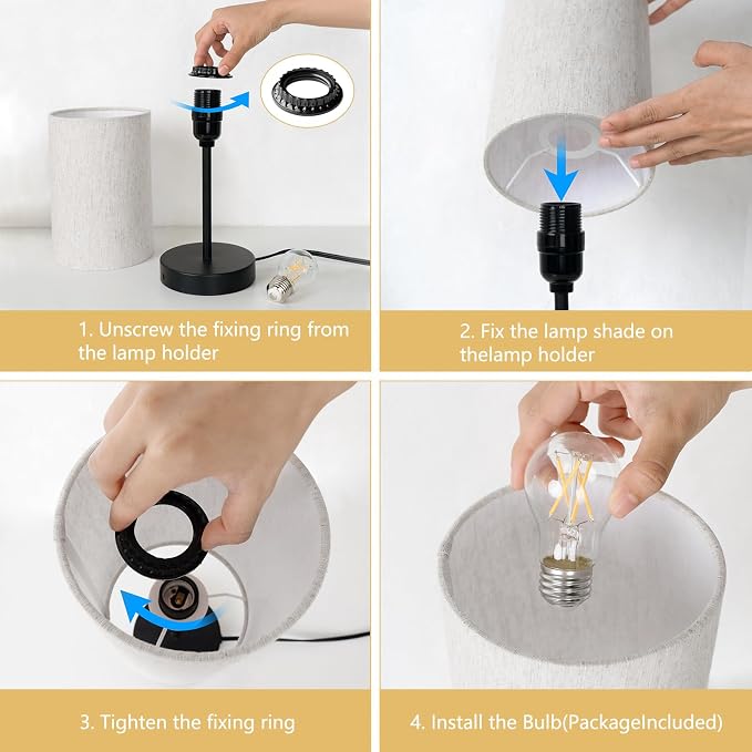 RISLG Small Table Lamp, Bedside Table Lamp for Bedroom, Lamp for Nightstand with Linen Fabric Shade, Minimalist Modern Desk Lamp for Living Room Office Dorm Kids Room