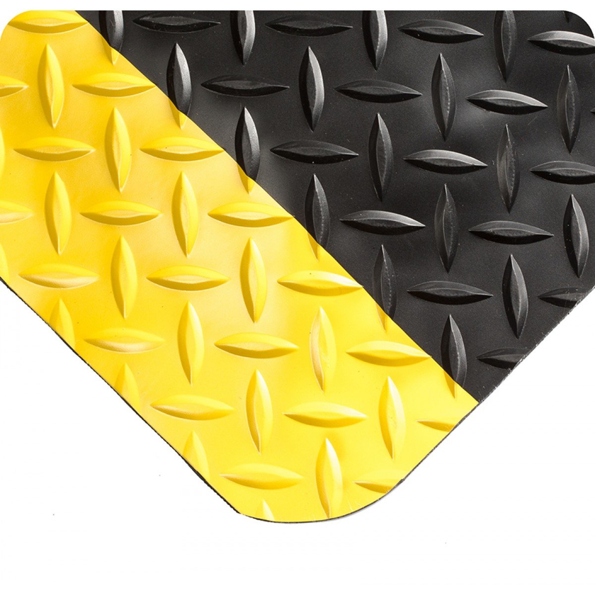 Wearwell 414.1516x2x25BYL Diamond-Plate SpongeCote UltraSoft Mat, 25' Length x 2' Width x 15/16" Thick, Black with Yellow