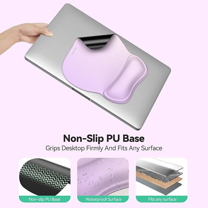 TECKNET Gel Ergonomic Mouse Pad with Wrist Rest, Non-Slip PU Base, Purple | Comfortable Gel Cushion, Pain Relief, Smooth and Waterproof Surface, Mouse Pad with Wrist Rest for Office, Gaming and Study