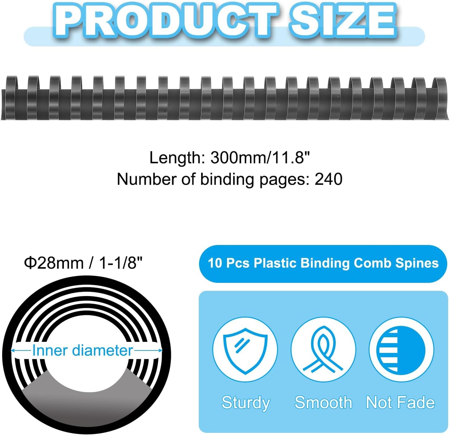 PATIKIL 28mm (1-1/8") Plastic Binding Combs, 10 Pcs 21 Rings Comb Binding Spines 240 Sheet Capacity Letter Size for Binding Paper Sheets Notebook Calendar Picture Album, Black