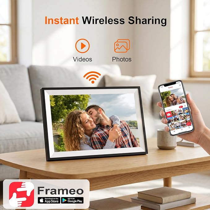 Digital Picture Frame, Frameo 15.6 Inch WiFi Digital Photo Frame, 1920x1080 HD IPS Touch Screen, 32GB Storage, Auto-Rotate, Wall Mountable, Easy Setup to Share Photos/Videos via Frameo App