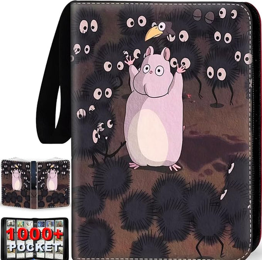 1008 Cute Card Binder 9 Pocket, 3-Ring Trading Card Binder with 56 Page Removable Sleeves, High Storage Waterproof Trading Card Holder Collection Card Album Organizer Case for TCG Cards - Coal