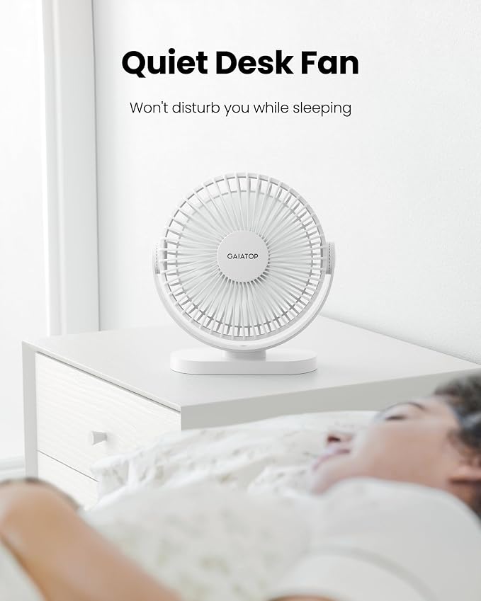 Gaiatop USB Desk Fan, 5.5 Inch Small Quiet Powerful 3 Speeds 90° Rotate, Personal Mini Portable Desktop Table Fans, Cooling for Home Office Car Travel Indoor Outdoor White