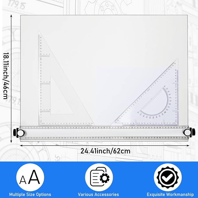 Zonon A2 Portable Drawing Board, Multi-Function Metric Drafting Table Drafting Board with Clear Rule Parallel Motion and Angle Adjustable Measuring System