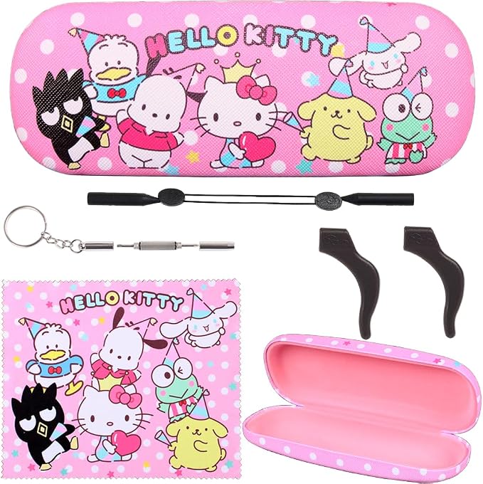 ADBGV Cute Stylish Hard Shell Eyeglasses Cases Protective Case Storage Box With Glasses Cloth Eyeglass Strap for Girl Teen