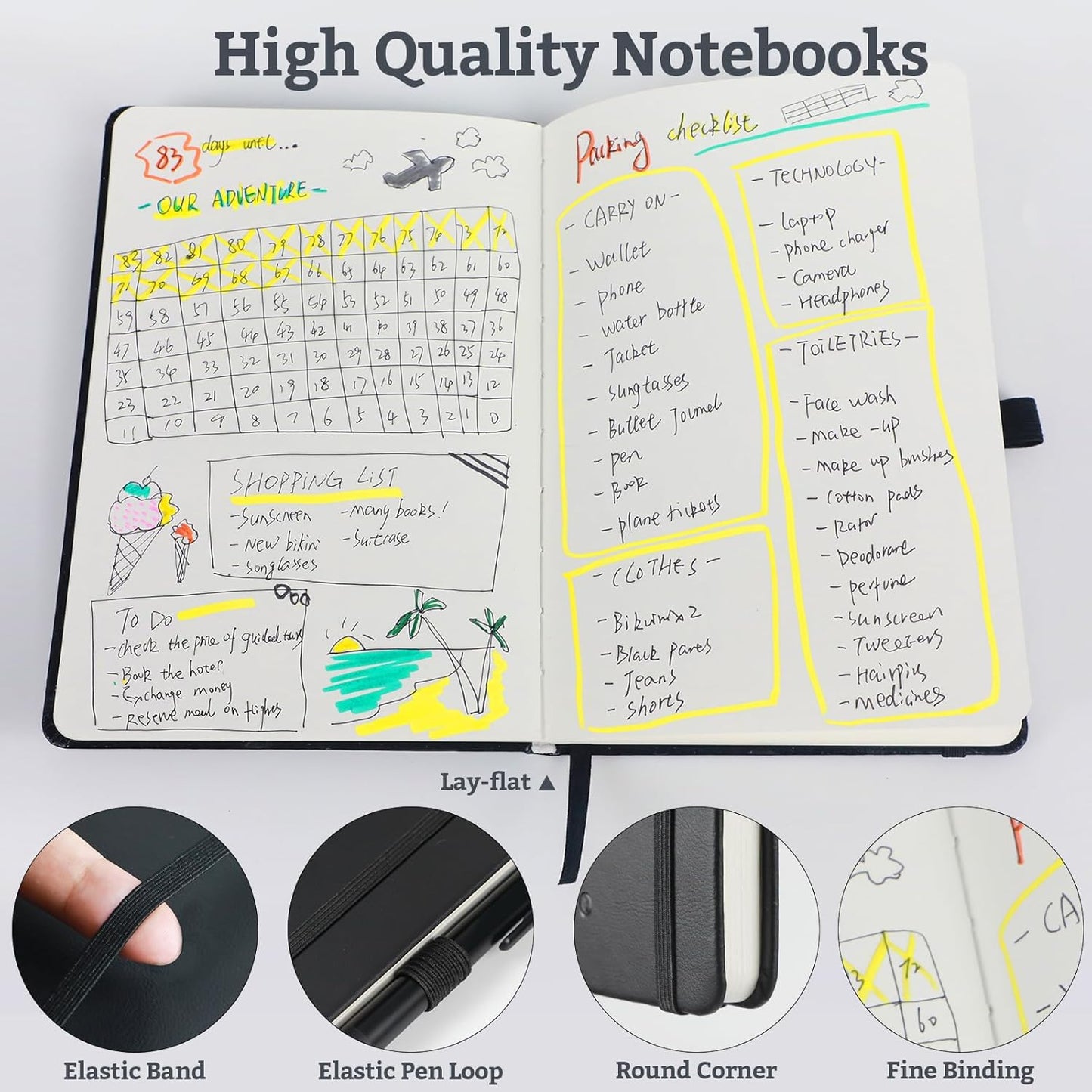 2Pack Blank Hardcover Sketch Book Notebook, A5 140 Pages 120Gsm Thick Journal for Drawing,School,Work,Diary，5.7''*8.3'',Blush