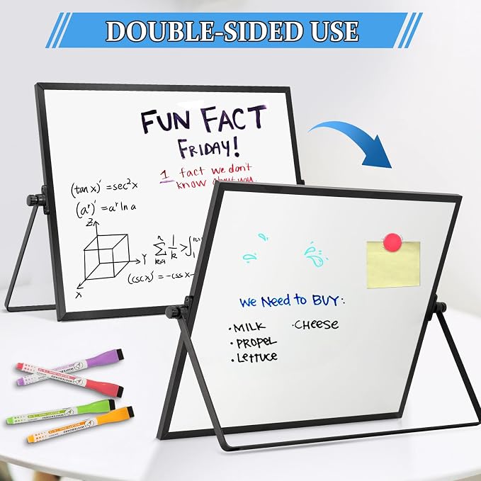 Double-Sided Magnetic White Board with Stand, 16" x 12" (Black) | Dry Erase Board with Stand, Desktop Whiteboard Easel , Portable Small White board dry erase for Drawing, Office, Home