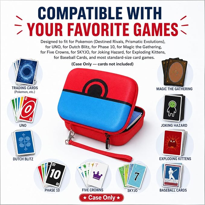 Comecase Cards Holder Case Compatible with SKYJO/for Bicycle Playing Cards/for Five Crowns/for UNO/for Phase 10 Playing Cards, Card Game Storage Organizer Holds Up to 400 Cards - Red(Box Only)