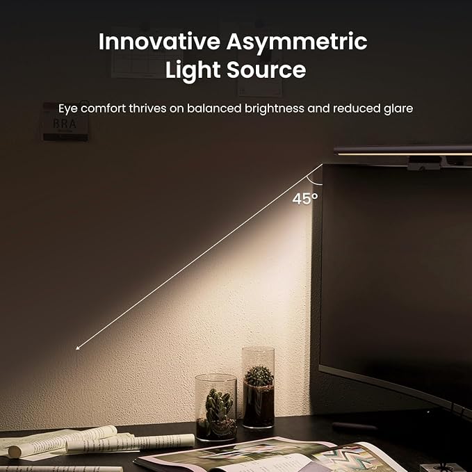 YEELIGHT Monitor Light Bar, Computer Monitor Lamp for Home Office Gaming, 250LM No Glare Eye-Care LED Screen Bar, Touch Control USB Reading Desk Lamp with Stepless Dimming for Flat & Curved Monitor